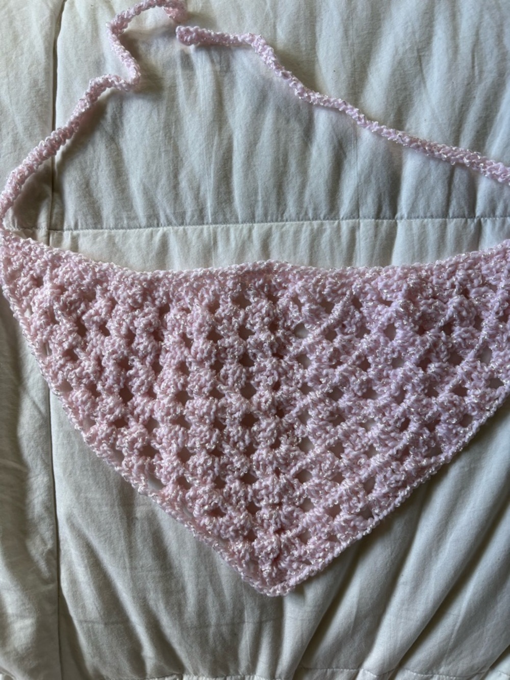 Hand-Crocheted Pink Triangle Scarf